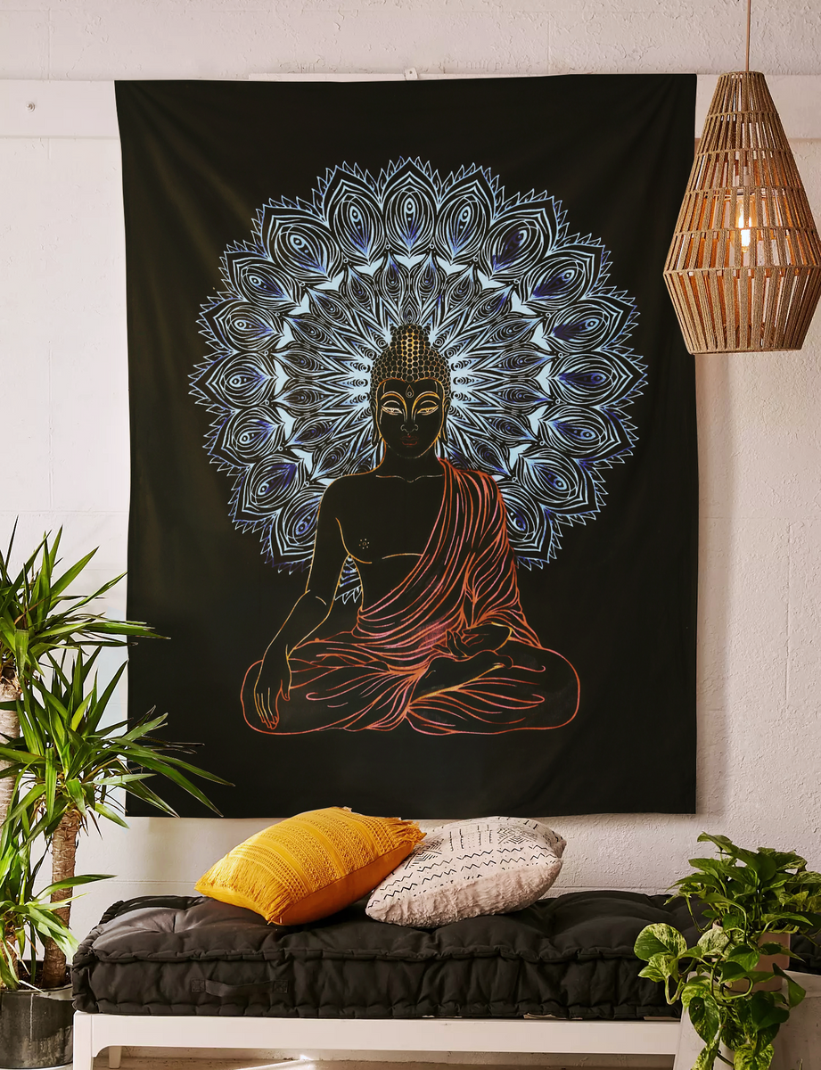 SheetKart Bohemian Buddha Meditation Tapestry 100% Cotton Hand Scree