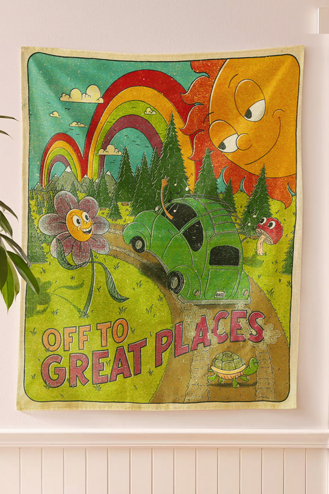 SheetKart Bohemian Smiling Sun & Forest Tapestry | 100% Cotton Wall Hanging Decor | 36 x 42 inches