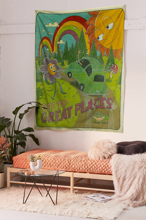 SheetKart Bohemian Smiling Sun & Forest Tapestry | 100% Cotton Wall Hanging Decor | 36 x 42 inches