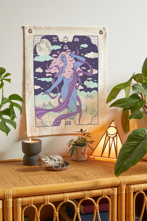 SheetKart Air, Water, Earth, Fire Elements of Astrology Tapestries - Aesthetic Bohemian Zodiac Signs Wall Hanging Tapestry for BedRoom Home Décor, Pack of 4 Tapestry Wall Arts, Beige