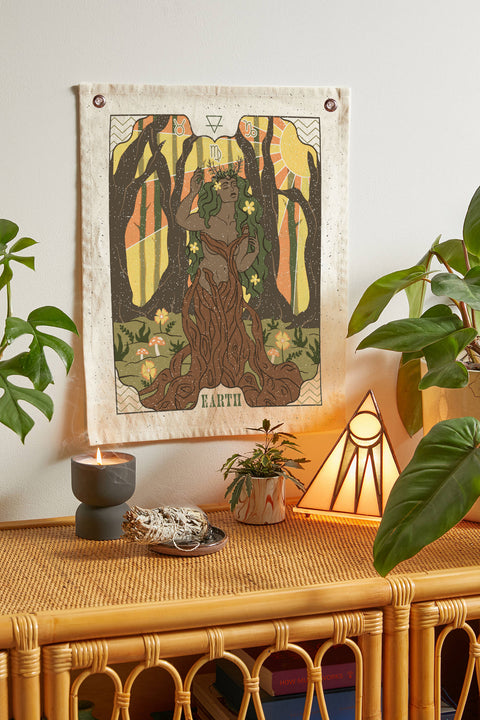 SheetKart Air, Water, Earth, Fire Elements of Astrology Tapestries - Aesthetic Bohemian Zodiac Signs Wall Hanging Tapestry for BedRoom Home Décor, Pack of 4 Tapestry Wall Arts, Beige