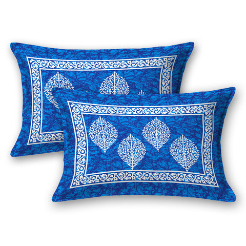 SheetKart Floral Cotton Jaipuri Double Bedsheet King Size With 2 Pillow Covers, Sapphire Blue