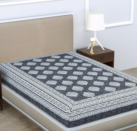 SheetKart Floral 144 TC 100% Cotton Single Bedsheet, Grey