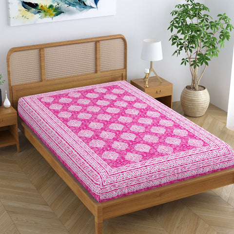 SheetKart Rustic 100% Pure Cotton Jaipuri Printed Bedsheet for Single Bed, Traditional Ethnic Bed Cover - Sea Green