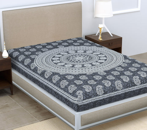 SheetKart Floral Mandala 144 TC 100% Cotton Single Bedsheet, Grey