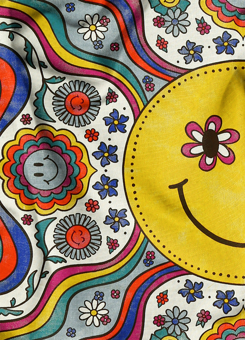 SheetKart Bohemian Smiley Face Wall Hanging Tapestry - 100% Cotton, 36x42 inches - Vibrant Home Decor with Yellow Smiles and Flowery Eyes