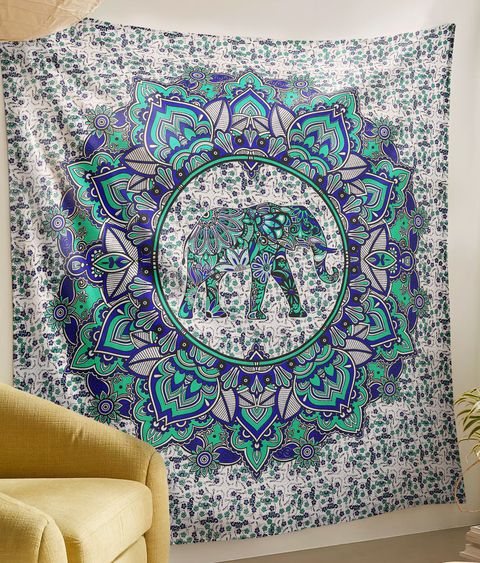 SheetKart Cotton Printed Wall Hanging Tapestry | Elephant Mandala Design | Home Decor Art| Perfect Gift | Aesthetic Room Decor | Proudly Made in India