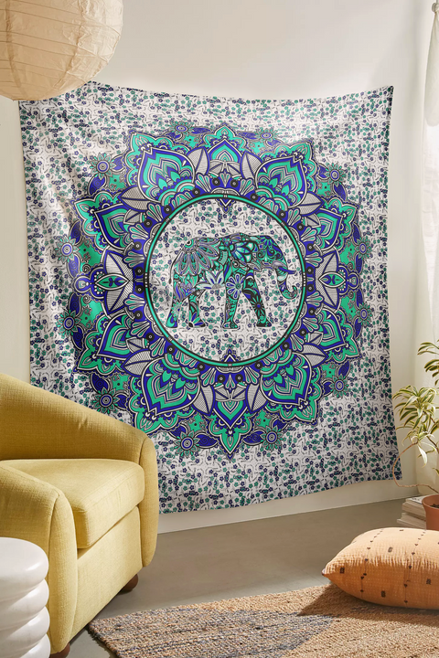 SheetKart Cotton Printed Wall Hanging Tapestry | Elephant Mandala Design | Home Decor Art| Perfect Gift | Aesthetic Room Decor | Proudly Made in India