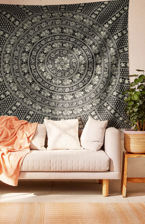 SheetKart Cotton Printed Wall Hanging Tapestry | Elephant Mandala Printed | Black | Home Decor Art | Perfect Gift | Aesthetic Room Decor | Proudly Made in India