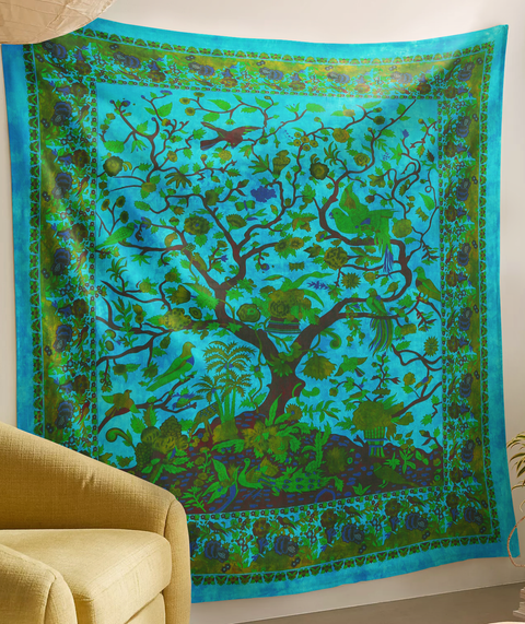 SheetKart Cotton Printed Wall Hanging Tapestry | Tree of Life | Tie & Dye | Home Decor Art | Perfect Gift | Aesthetic Room Decor | Proudly Made in India