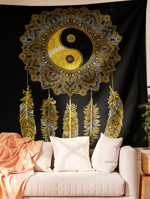 SheetKart Cotton Printed Wall Hanging Tapestry | Tie & Dye | Yin Yang Print | Home Decor Art | Perfect Gift | Aesthetic Room Decor | Proudly Made in India