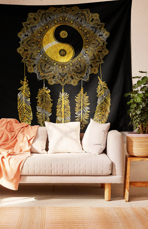 SheetKart Cotton Printed Wall Hanging Tapestry | Tie & Dye | Yin Yang Print | Home Decor Art | Perfect Gift | Aesthetic Room Decor | Proudly Made in India