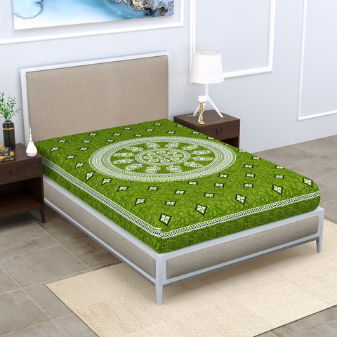 SheetKart Floral 144 TC Cotton Single Bedsheet with 1 Pillow Cover, Green