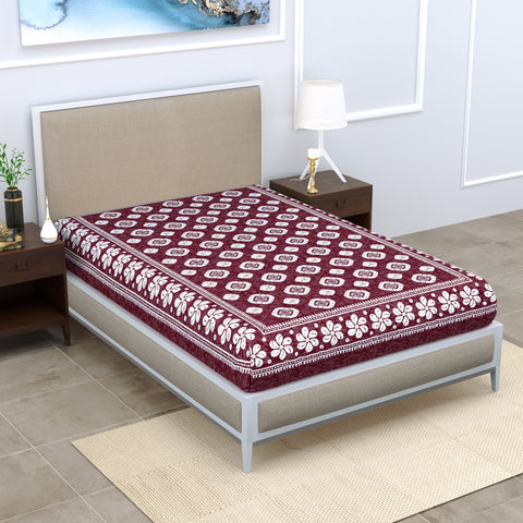 SheetKart Floral Motif 144 TC 100% Cotton Single Bedsheet, Choco