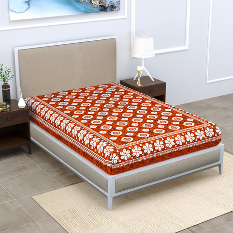 SheetKart Floral Motif 144 TC 100% Cotton Single Bedsheet, Red