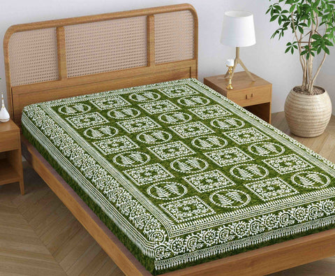 SheetKart Blossoms 100% Pure Cotton Jaipuri Printed Bedsheet for Single Bed, Traditional Ethnic Bed Cover - Aero Green