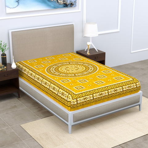 SheetKart Mandala Floral Print 144 TC 100% Cotton Single Bedsheet, Yellow