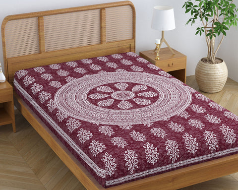 SheetKart Rustic 100% Pure Cotton Jaipuri Printed Bedsheet for Single Bed, Traditional Ethnic Bed Cover - Pumkin Choco