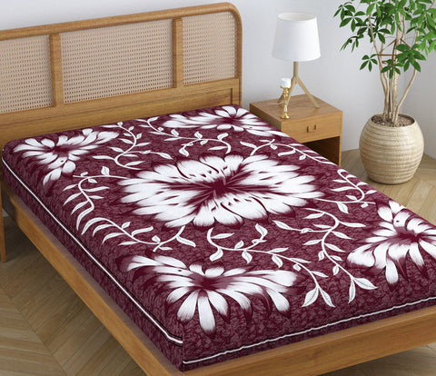 SheetKart Blossoms 100% Pure Cotton Jaipuri Printed Bedsheet For Single Bed, Traditional Ethnic Bed Cover - Choco, Red