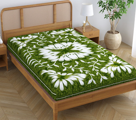 SheetKart Rustic 100% Pure Cotton Jaipuri Printed Bedsheet for Single Bed, Traditional Ethnic Bed Cover - Country Green