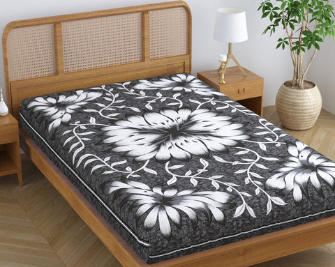 SheetKart Folk Floral 100% Pure Cotton Jaipuri Printed Bedsheet for Single Bed, Traditional Ethnic Bed Cover - Mallard Grey
