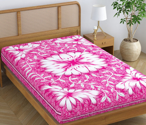 SheetKart Blossoms 100% Pure Cotton Jaipuri Printed Bedsheet for Single Bed, Traditional Ethnic Bed Cover - Shell Pink