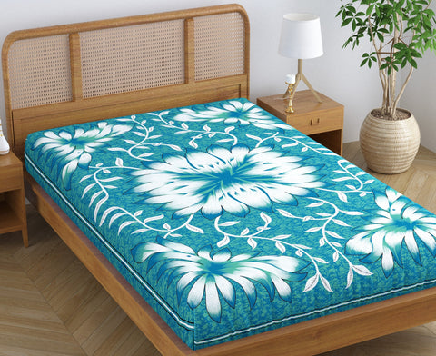 SheetKart Rustic 100% Pure Cotton Jaipuri Printed Bedsheet for Single Bed, Traditional Ethnic Bed Cover - Teal Sea Green