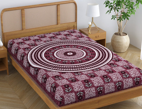 SheetKart Rustic 100% Pure Cotton Jaipuri Printed Bedsheet for Single Bed, Traditional Ethnic Bed Cover - Roasted Choco