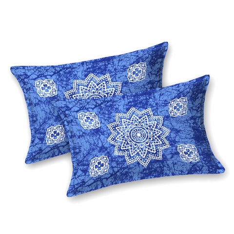 SheetKart Cotton Blend Traditional Mandala Jaipuri Printed Bedsheet for Double Bed King Size with 2 Pillow Covers - Azure Blue