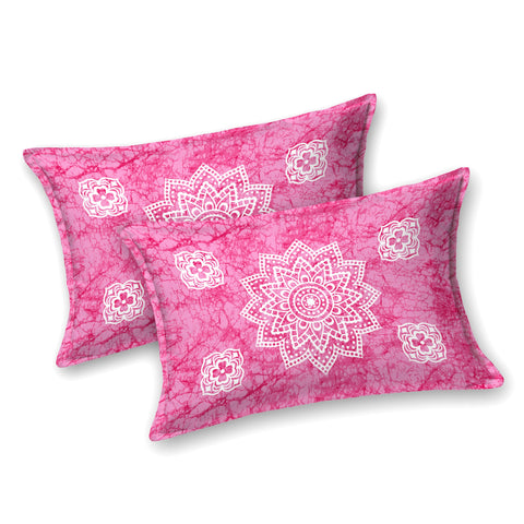 SheetKart Cotton Blend Traditional Mandala Jaipuri Printed Bedsheet for Double Bed King Size with 2 Pillow Covers - Rose Pink