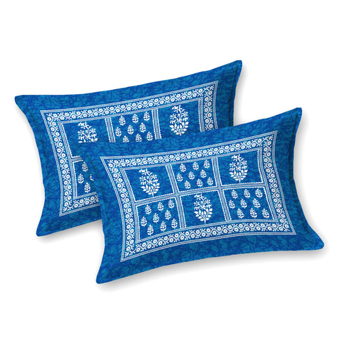SheetKart Cotton Traditional Mandala Motif Printed Bedsheet for Double Bed King Size with 2 Pillow Covers - Slate Blue