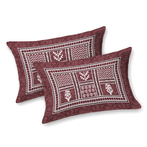 SheetKart Cotton Floral Batik Motif Traditional Printed Bedsheet for Double Bed King Size with 2 Pillow Covers - Rich Chocolate