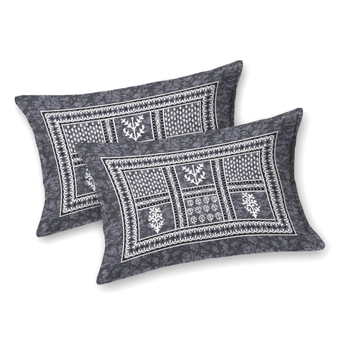 SheetKart Cotton Floral Batik Motif Traditional Printed Bedsheet for Double Bed King Size with 2 Pillow Covers - Midnight Blue