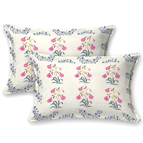 SheetKart Pure Cotton Floral Printed Jaipuri Bedsheet for Double Bed King Size with 2 Pillow Covers - Pink Lily