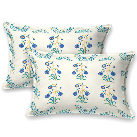 SheetKart Pure Cotton Floral Printed Jaipuri Bedsheet for Double Bed King Size with 2 Pillow Covers - Blue Lily