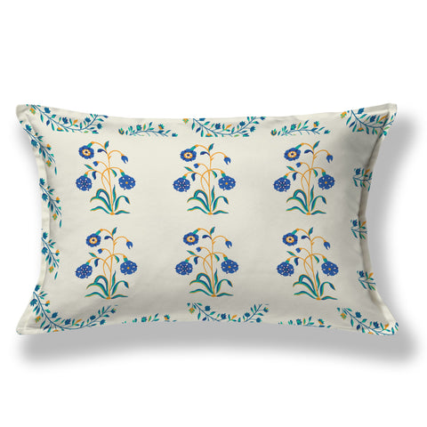 SheetKart Pure Cotton Floral Printed Jaipuri Bedsheet for Single Bed with 1 Pillow Cover - Blue Lily