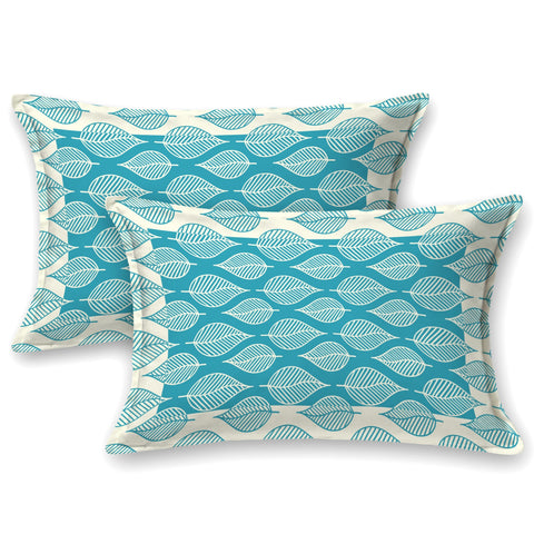 SheetKart Pure Cotton Aspen Leaves Printed Elegant Jaipuri Bedsheet for Double Bed King Size with 2 Pillow Covers - Turquiose Blue