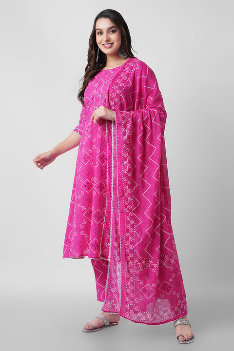 Arayna Women's Cotton Printed Kurta Palazzo Set with Dupatta - Comfortable and Stylish Ethnic Wear for Women