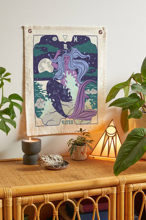 SheetKart Air, Water, Earth, Fire Elements of Astrology Tapestries - Aesthetic Bohemian Zodiac Signs Wall Hanging Tapestry for BedRoom Home Décor, Pack of 4 Tapestry Wall Arts, Beige
