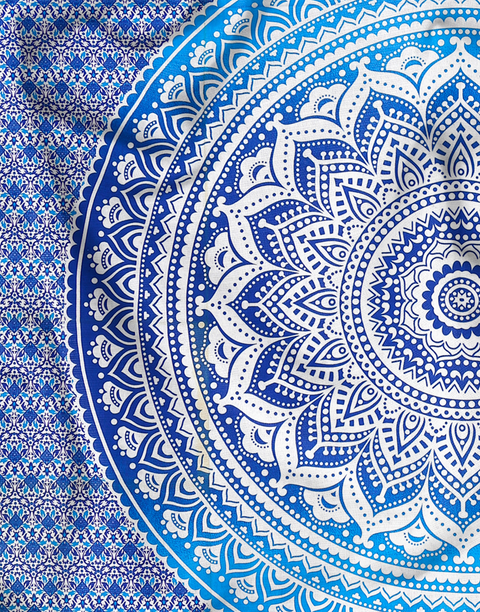 SheetKart Cotton Printed Wall Hanging Tapestry - Blue Ombre Mandala | Bohemian Art | Home Decor | 84x96 inches | Aesthetic Room Decor | Proudly Made in India