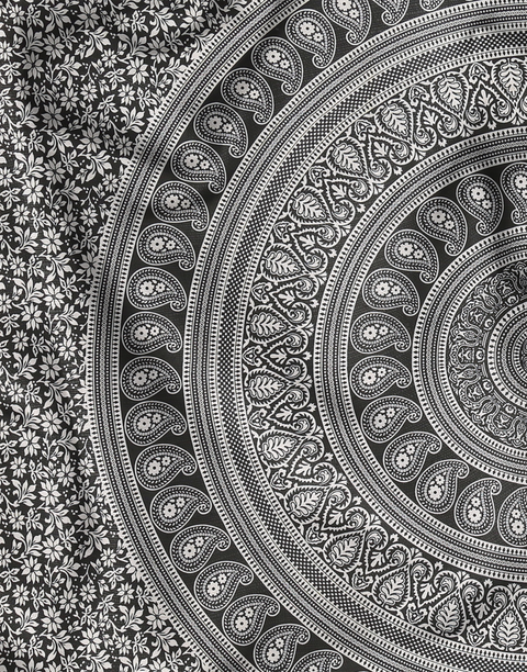 SheetKart Cotton Printed Wall Hanging Tapestry | Floral Grey Mandala | Bohemian Art | Home Decor Art | Perfect Gift | Aesthetic Room Decor | Proudly Made in India