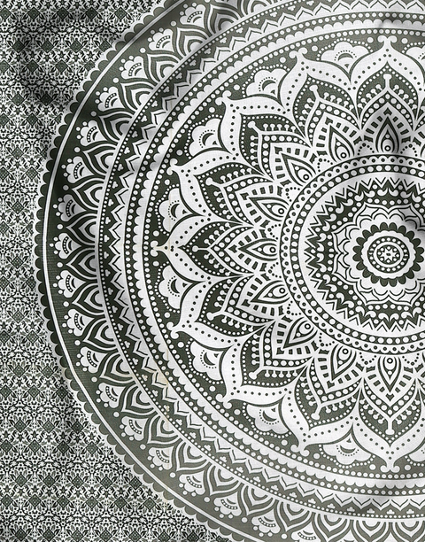 SheetKart Cotton Printed Wall Hanging Tapestry - Grey Mandala | Bohemian Art | Home Decor Art | Aesthetic Room Decor | 84 x 96 inches | Proudly Made in India