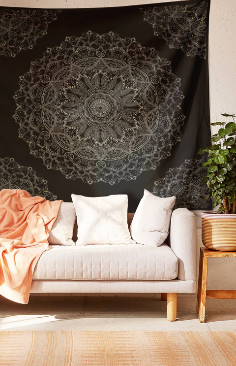 SheetKart Cotton Printed Wall Hanging Tapestry | Aesthetic Mandala Black | Bohemian Art | Home Decor Art | Perfect Gift | Aesthetic Room Decor | Proudly Made in India
