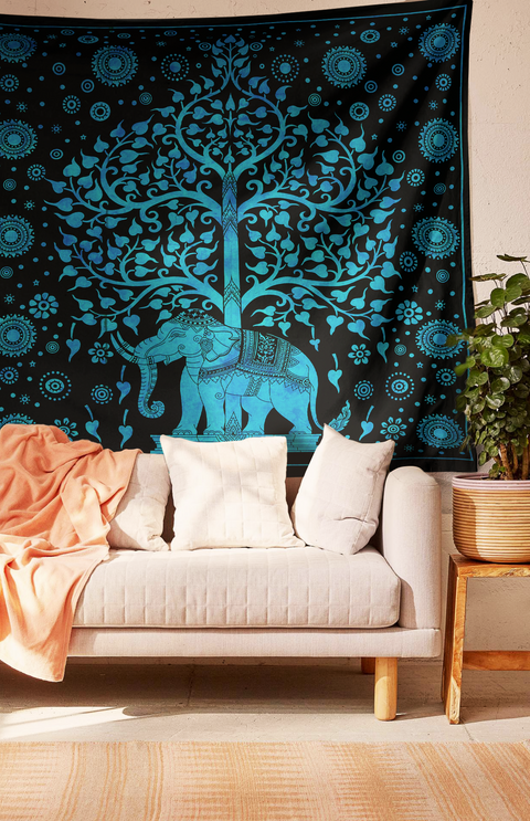 SheetKart Cotton Printed Wall Hanging Tapestry | Elephant Tree | Tie & Dye | Bohemian Art | Home Decor Art | Perfect Gift | Aesthetic Room Decor | Proudly Made in India