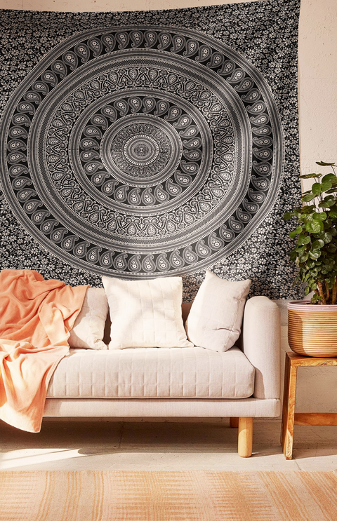 SheetKart Cotton Printed Wall Hanging Tapestry | Floral Grey Mandala | Bohemian Art | Home Decor Art | Perfect Gift | Aesthetic Room Decor | Proudly Made in India