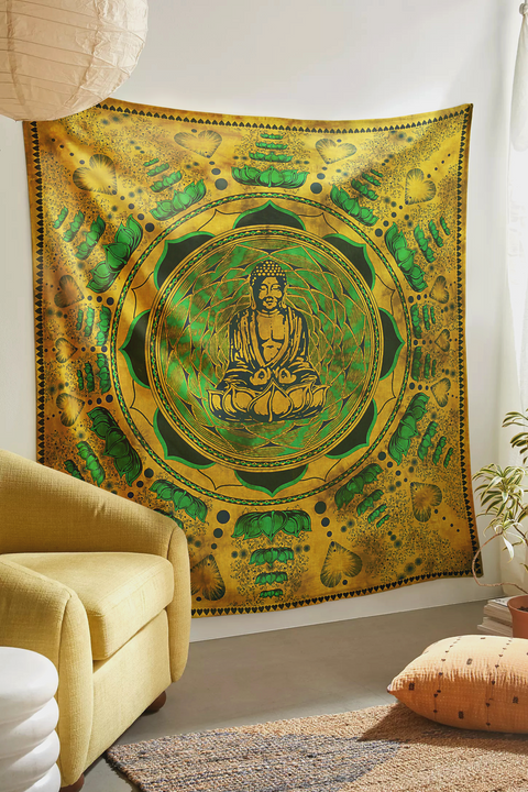 SheetKart Cotton Printed Wall Hanging Tapestry - Buddha Print - Bohemian Art - Tie & Dye - Home Decor Art - Perfect Gift - Aesthetic Room Decor - Proudly Made in India - 84 x 96 inches