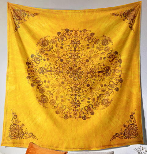SheetKart Cotton Printed Wall Hanging Tapestry | Mandala Tapestries | Yellow Tie & Dye | Bohemian Art | Home Decor | Perfect Gift | Aesthetic Room Decor | Proudly Made in India