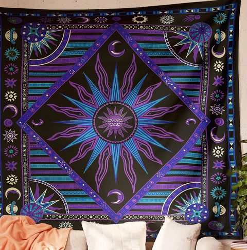 SheetKart Cotton Printed Wall Hanging Tapestry | Intricate Sun Moon Style | Bohemian Art | Home Decor Art | Perfect Gift | Aesthetic Room Decor | Proudly Made in India