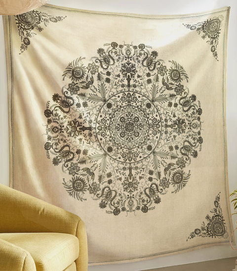 SheetKart Cotton Printed Wall Hanging Tapestry | Aesthetic Mandala Beige | Bohemian Art | Home Decor Art | Perfect Gift | Aesthetic Room Decor | Proudly Made in India