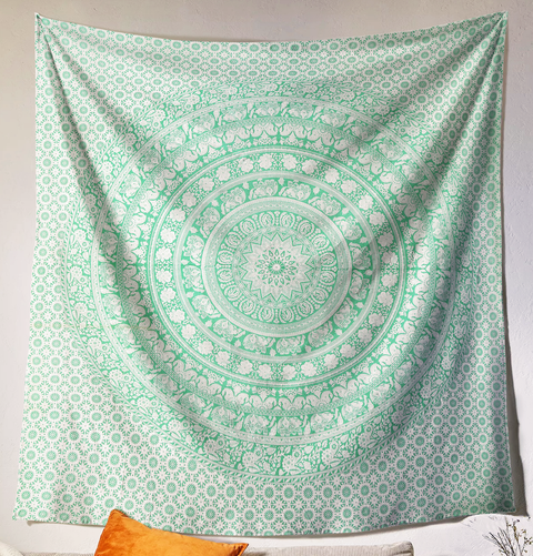 SheetKart Cotton Printed Wall Hanging Tapestry | Green Elephant Mandala | Bohemian Art | Home Decor | Perfect Gift | Aesthetic Room Decor | Proudly Made in India